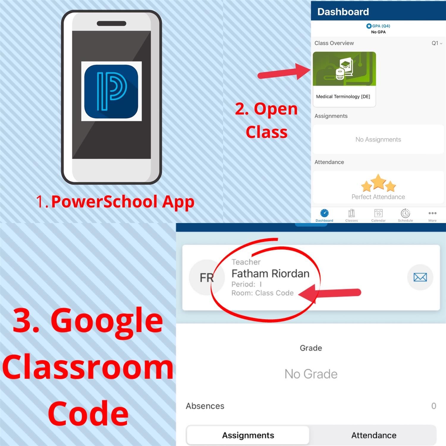 Image of app on phone showing how to get on GoogleClassroom